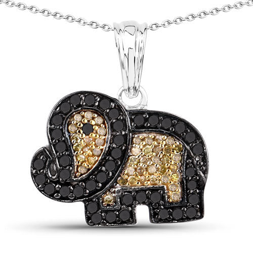 Bids.com 0.89 Carat Genuine Black Diamond and Yellow Diamond .925 Sterling Silver Pendant Pendants