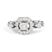 Bids.com 14K White Gold Diamond 3/4 Cttw Diamond Halo Style and Woven Shank Engagement Ring (G-H Color, VS2-SI1 Clarity) - Size 7 Rings