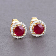 Bids.com 1.22 Carat Genuine Ruby and White Diamond 14K Yellow Gold Earrings Earrings