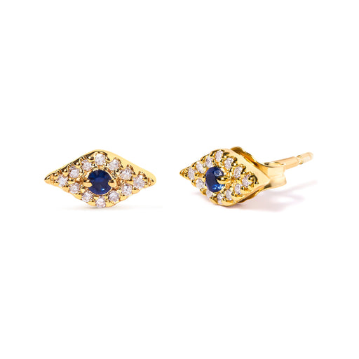 Bids.com 10K Yellow Gold Blue Sapphire and Diamond Accent Evil Eye Stud Earring (H-I Color, I1-I2 Clarity) Earrings