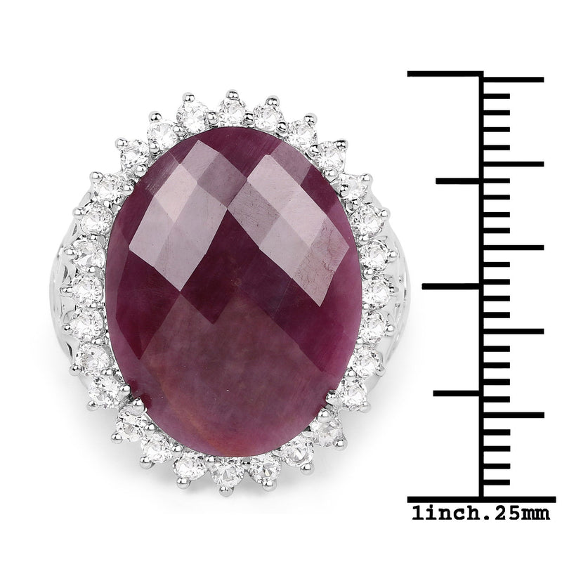 Bids.com 19.12 Carat Genuine Ruby and White Topaz .925 Sterling Silver Ring Rings