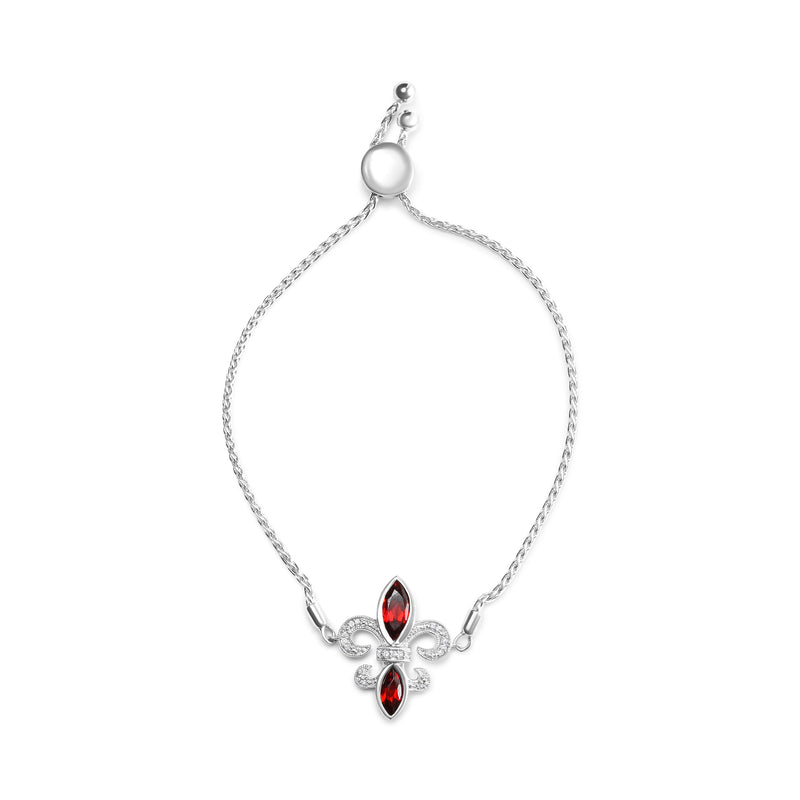 Bids.com .925 Sterling Silver Marquise Garnet  and Diamond Accent Lariat 4â€-10â€ Fleur De Lis Adjustable Bolo Bracelet (H-I Color, SI1-SI2 Clarity) Bracelets