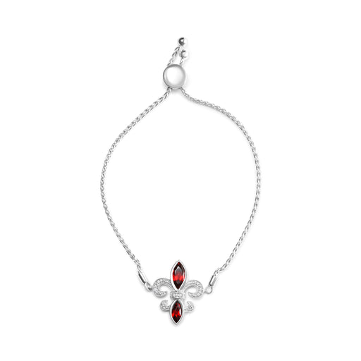 Bids.com .925 Sterling Silver Marquise Garnet  and Diamond Accent Lariat 4â€-10â€ Fleur De Lis Adjustable Bolo Bracelet (H-I Color, SI1-SI2 Clarity) Bracelets