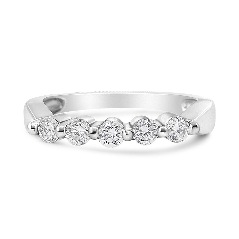 Bids.com 14K White Gold 1/2 Cttw Round-Cut 5-Stone Diamond Ring (H-I Color, SI1-SI2 Clarity) Size 7 Rings