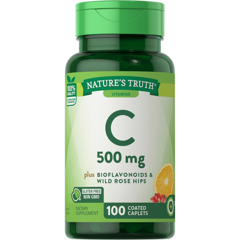 Nature's Truth Nature's Truth Vitamin C 500 mg with Bioflavonoids & Wild Rose Hips - 100 Coated Caplets Vitamins & Supplements