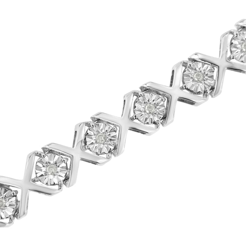 Bids.com .925 Sterling Silver 1/4 Cttw Miracle Set Diamond "X" Link Bracelet (I-J Color, I3 Clarity) - 7.25" Bracelets