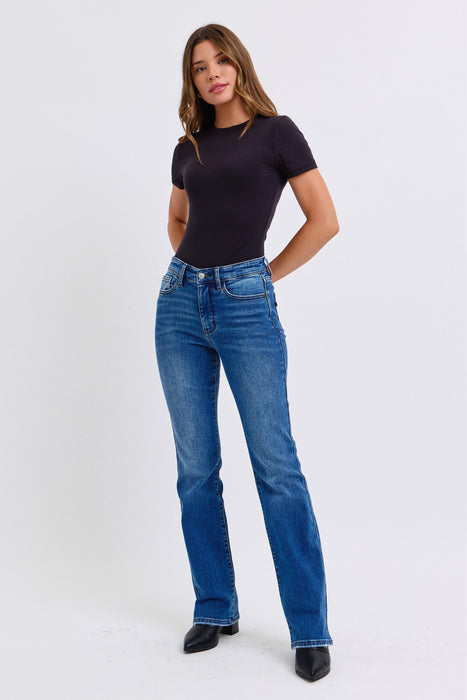 Full Size Mid-Rise Bootcut Jeans with Pockets