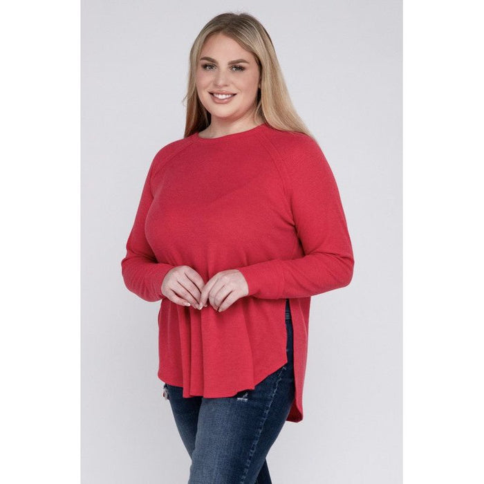 Plus Melange Baby Waffle Long Sleeve Top