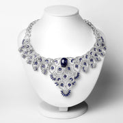 Bids.com 40.93 Carat Genuine Glass Filled Sapphire and White Diamond .925 Sterling Silver Necklace Necklaces