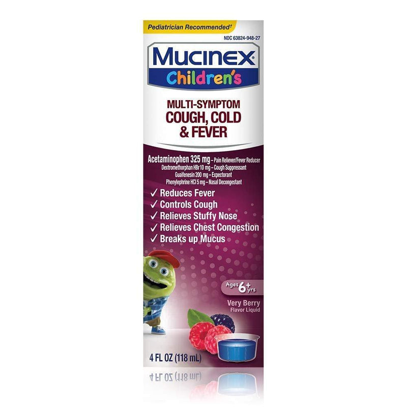 Mucinex Mucinex Children's Multi Symptom Cough, Cold And Fever Liquid, Very Berry, 4 Ounce (Packaging May Vary) Personal Care