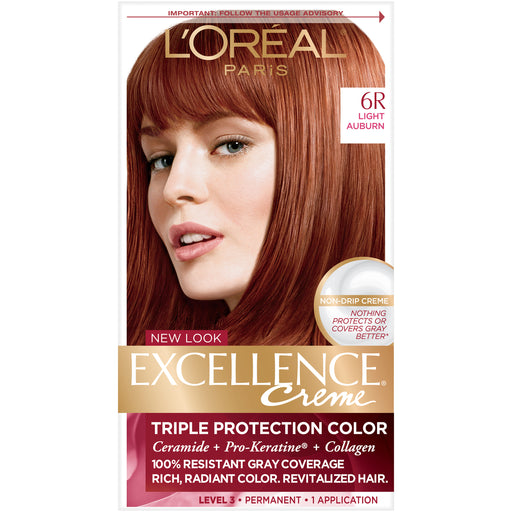 Excellence Excellence L'Oreal Paris Creme Permanent Triple Protection Hair Color, 6R Light Auburn, 1 Kit Hair Color