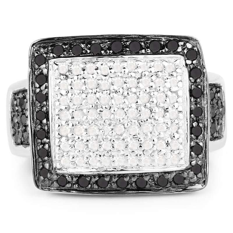 Bids.com 0.61 Carat Genuine Black Diamond and White Diamond .925 Sterling Silver Ring Rings