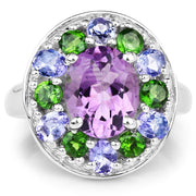 Bids.com 3.89 Carat Genuine Amethyst, Tanzanite & Chrome Diopside .925 Sterling Silver Ring Rings