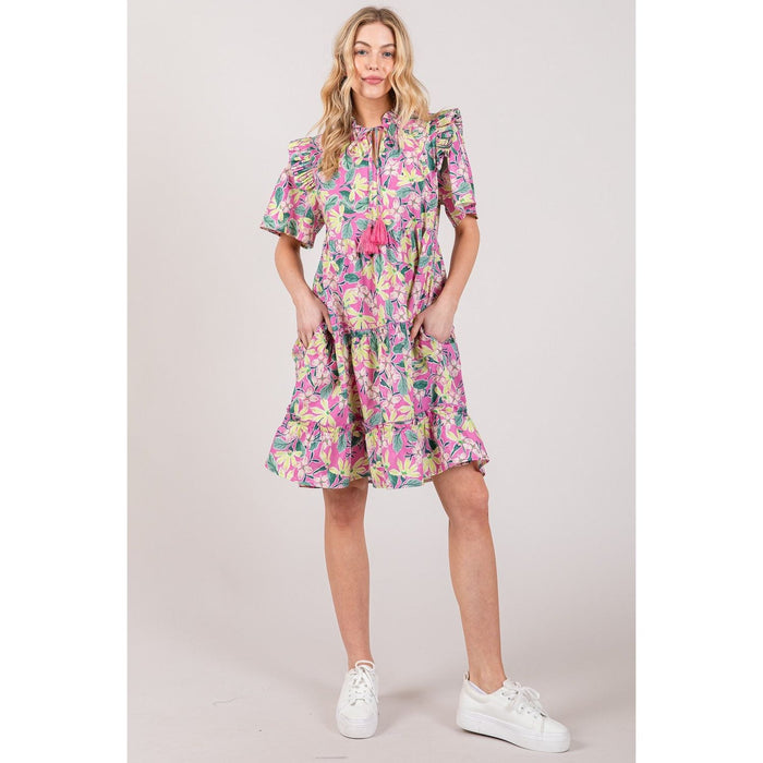 SAGE + FIG Floral Ruffle Short Sleeve Dress