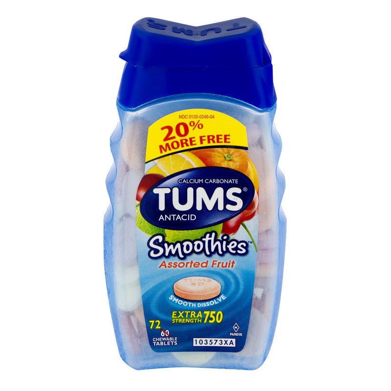 Tums Tums Antacid/Calcium Supplement, Extra Strength 750, Assorted Fruit, Chewable Tablets, Bonus Vitamins & Supplements
