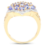 Bids.com 14K Yellow Gold Plated 2.38 Carat Genuine Tanzanite .925 Sterling Silver Ring Rings