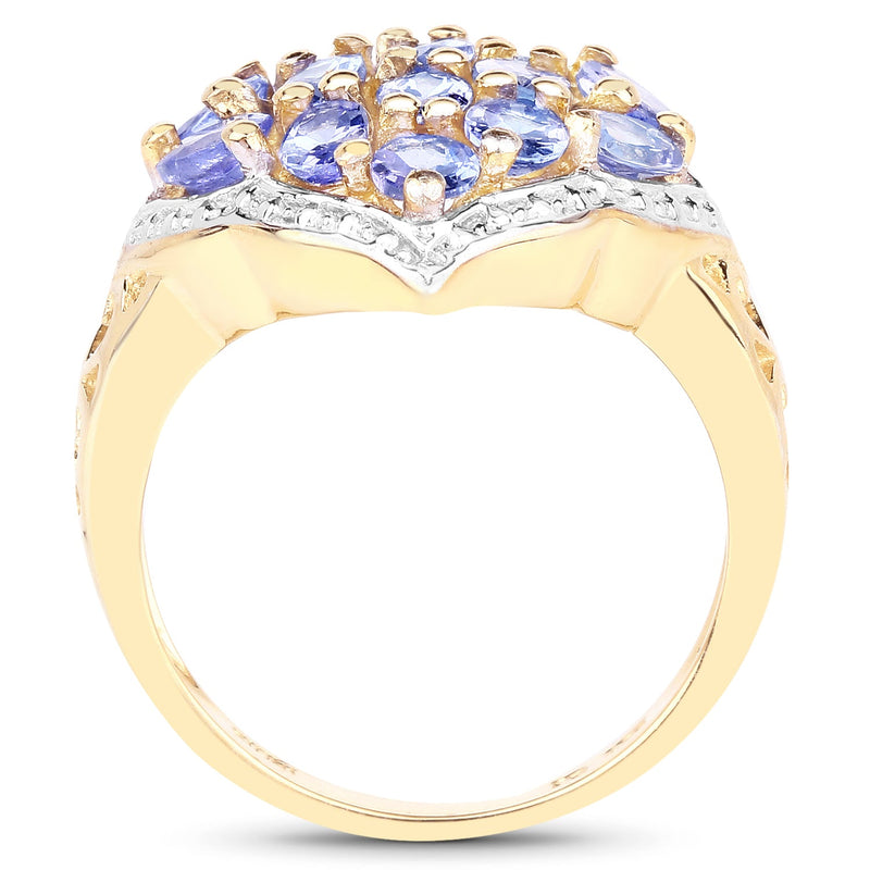 Bids.com 14K Yellow Gold Plated 2.38 Carat Genuine Tanzanite .925 Sterling Silver Ring Rings