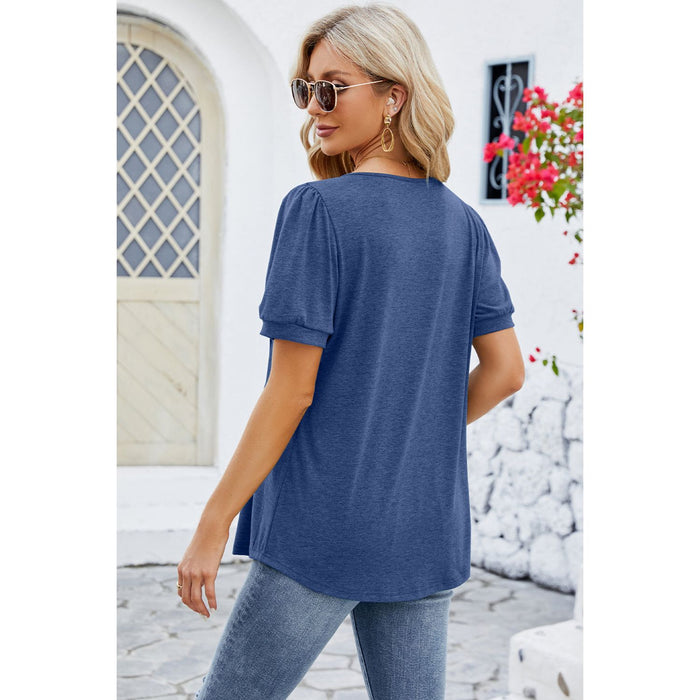 Ruched Scoop Neck Short Sleeve Blouse