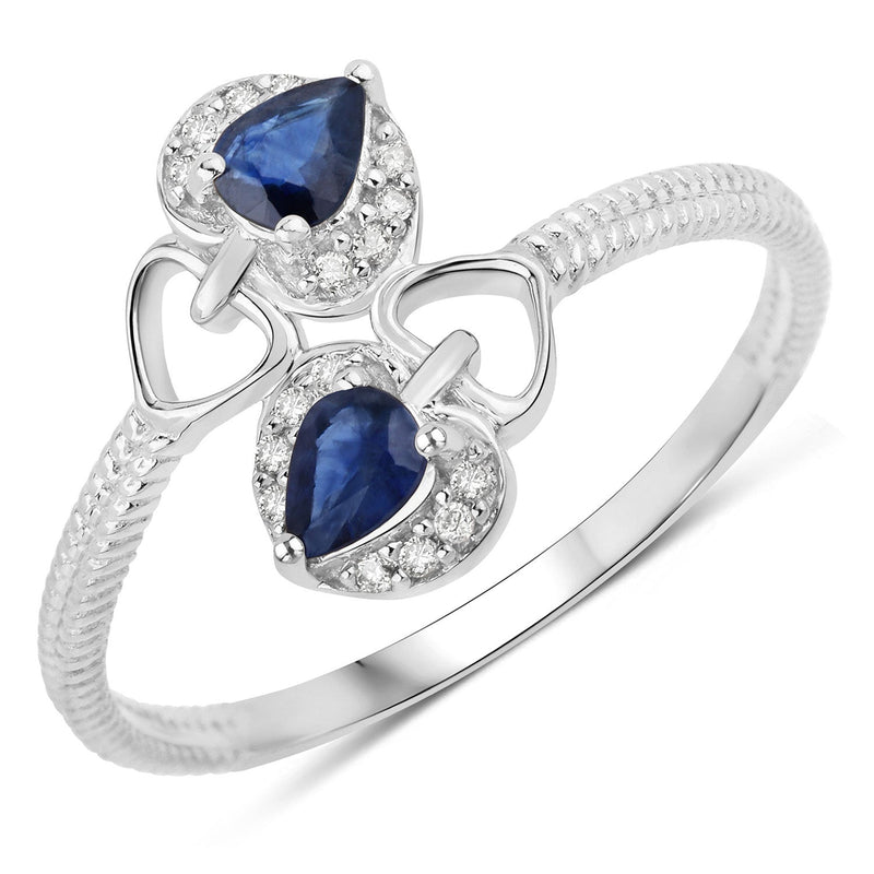 Bids.com 0.34 Carat Genuine Blue Sapphire and White Diamond 14K White Gold Ring Rings