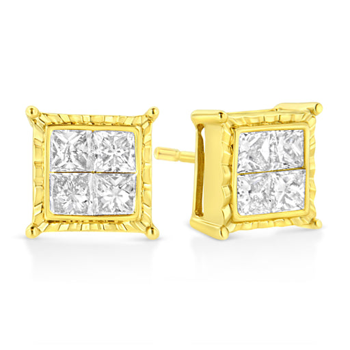 Bids.com 14K Yellow Gold 1 Cttw Princess Cut Diamond Square Stud Earrings Earrings
