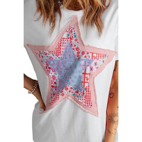 Star Round Neck Short Sleeve T-Shirt