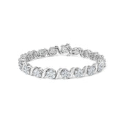 Bids.com 14K White Gold 7 3/8 Cttw Round Brilliant Diamond Floral Cluster and S Link Bracelet (H-I Color, SI2-I1 Clarity) - 7" Inches Bracelets