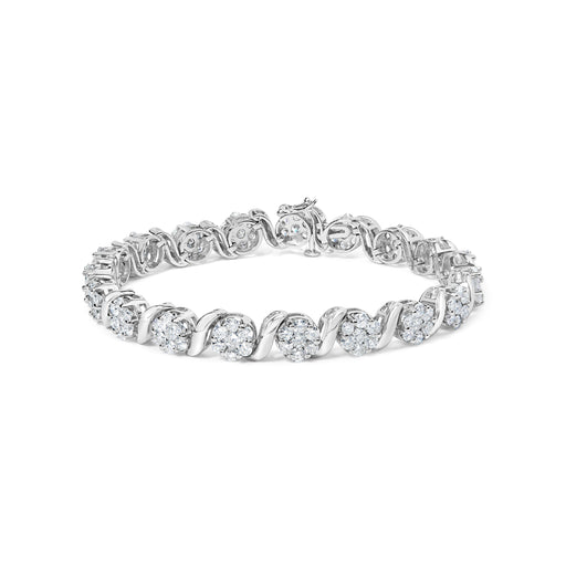 Bids.com 14K White Gold 7 3/8 Cttw Round Brilliant Diamond Floral Cluster and S Link Bracelet (H-I Color, SI2-I1 Clarity) - 7" Inches Bracelets