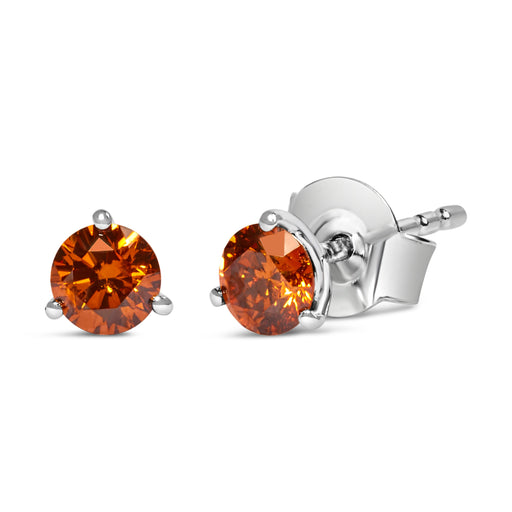 Bids.com 14K White Gold 1/2 Cttw Lab-Grown Round Brilliant-Cut Orange Diamond Classic 3-Prong Martini set Stud Earrings (Orange Color, VS1-VS2 Clarity) Earrings
