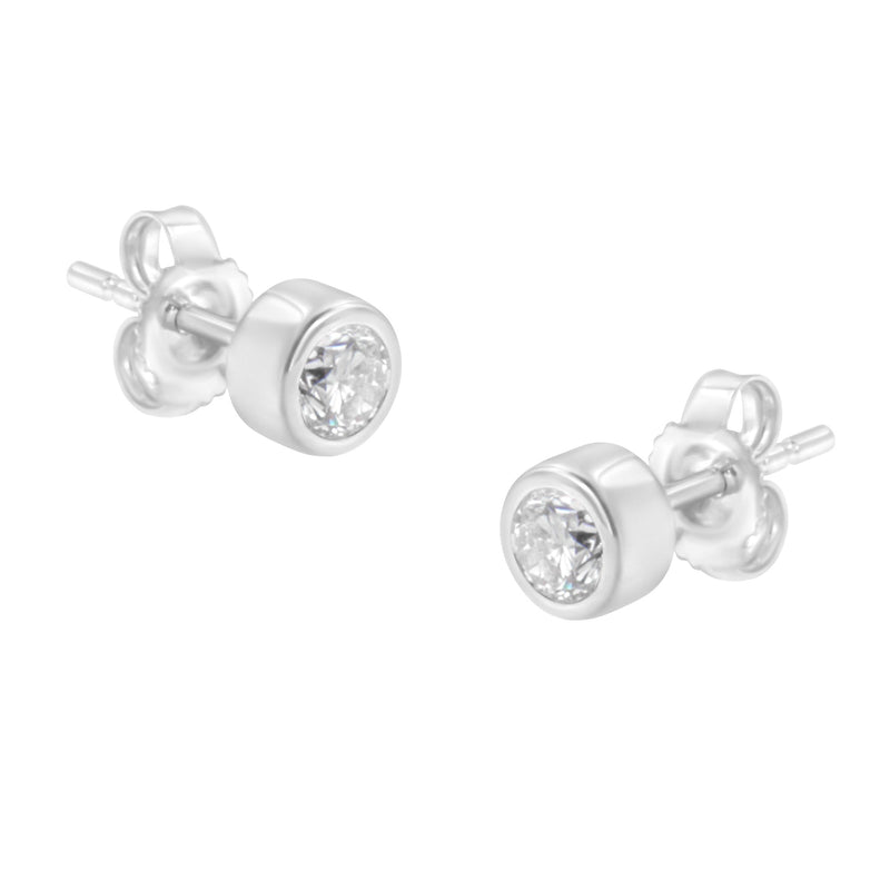 Bids.com 10K White Gold 0.30 Cttw Round Brilliant-Cut Near Colorless Diamond Bezel-Set Stud Earrings (H-I Color, I1-I2 Clarity) Earrings