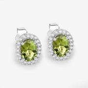 Bids.com 1.92 Carat Genuine Green Tourmaline and White Diamond 14K White Gold Earrings Earrings
