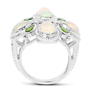 Bids.com 2.97 Carat Genuine Ethiopian Opal And Chrome Diopside .925 Sterling Silver Ring Rings