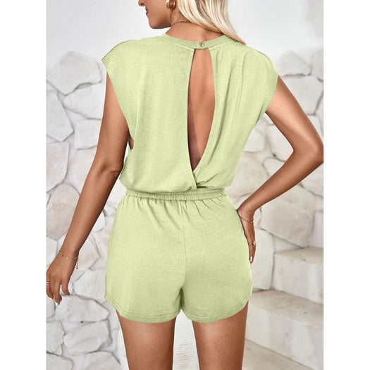 Cutout Round Neck Cap Sleeve Romper