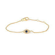 Bids.com 10K Yellow Gold Blue Sapphire and Diamond Accent Evil Eye Station Link Bracelet  (H-I Color, I1-I2 Clarity) - Size 7" Bracelets
