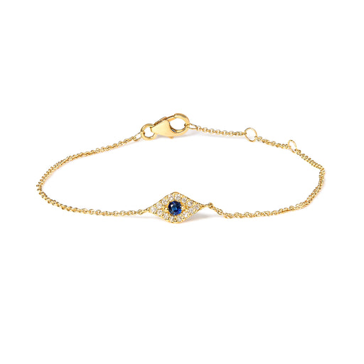 Bids.com 10K Yellow Gold Blue Sapphire and Diamond Accent Evil Eye Station Link Bracelet  (H-I Color, I1-I2 Clarity) - Size 7" Bracelets