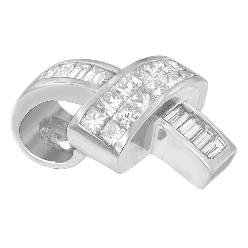 Bids.com 14K White Gold 2 cttw Princess and Baguette Cut Diamond Ribbon Pendant Necklace (H-I, SI-SI2) Necklaces