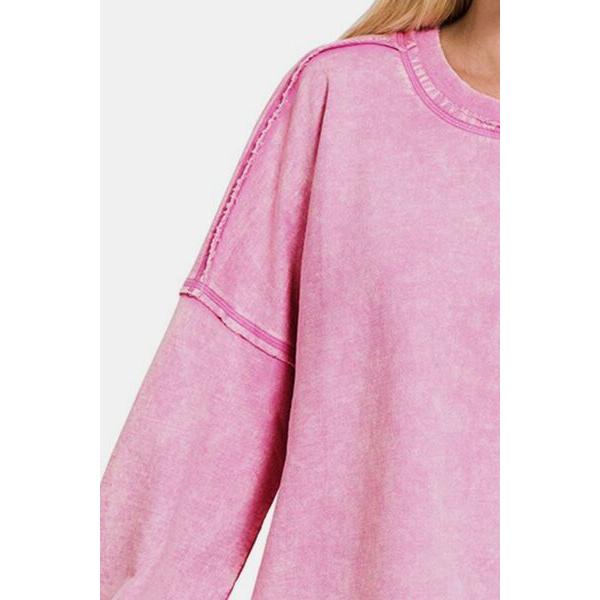 Zenana Exposed Seam Round Neck Dropped Shoulder Sweatshirt