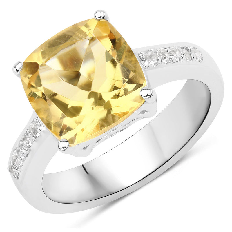 Bids.com 4.12 Carat Genuine Citrine and White Topaz .925 Sterling Silver Ring Rings