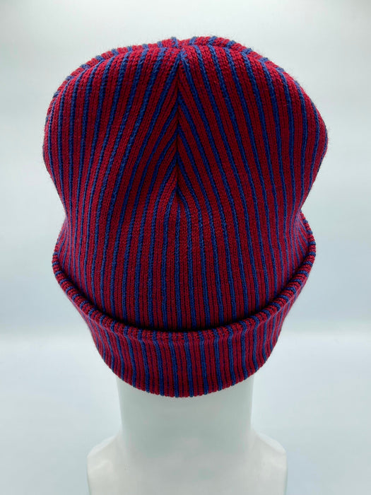 HAAKWEAR Cuffed Wide Ribbed Striped Beanie, Limited Edition, Blue/Maroon, Made in USA