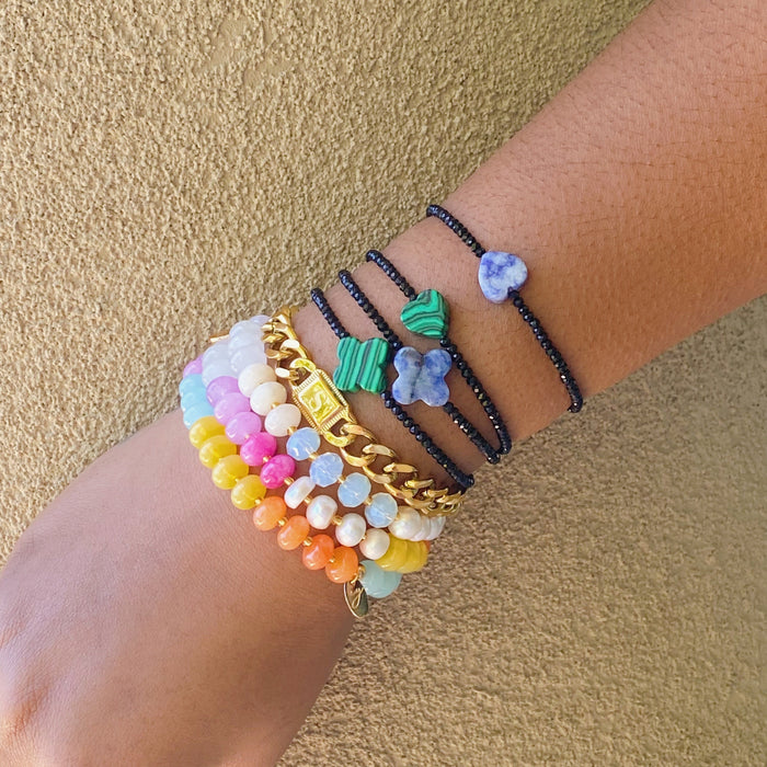 Semi-Precious Rounded Cross Stretch Bracelet