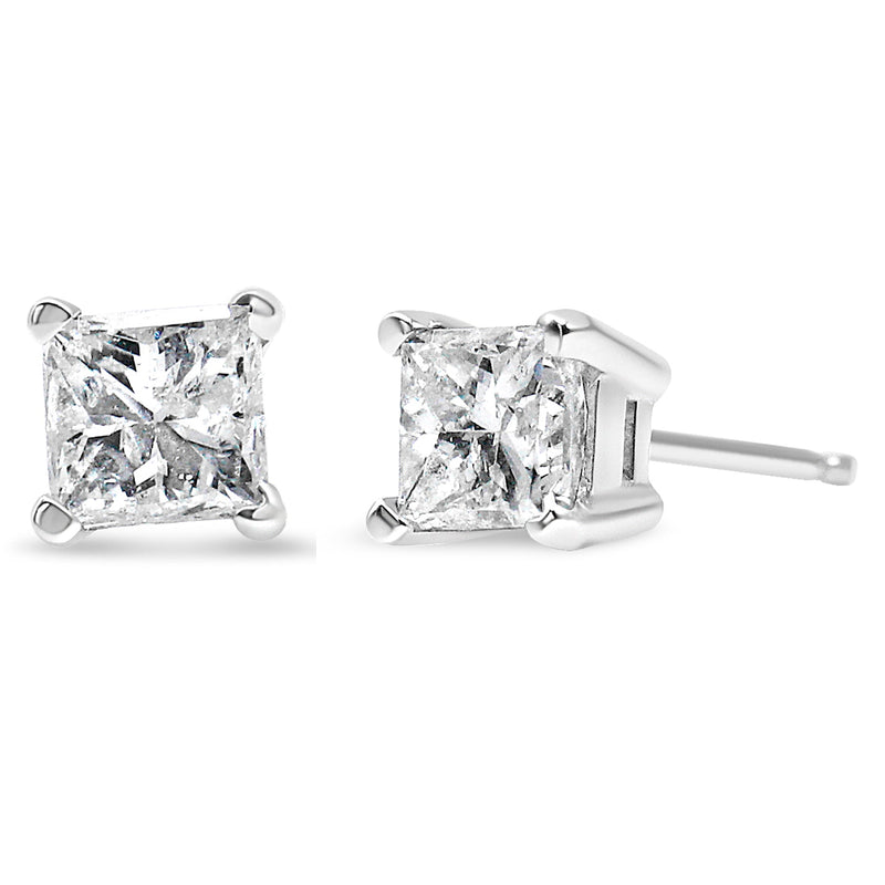 Bids.com AGS Certified 18K White Gold 1.0 Cttw 4-Prong Set Princess-Cut Solitaire Diamond Screw Back Stud Earrings (E-F Color, SI2-I1 Clarity) Earrings