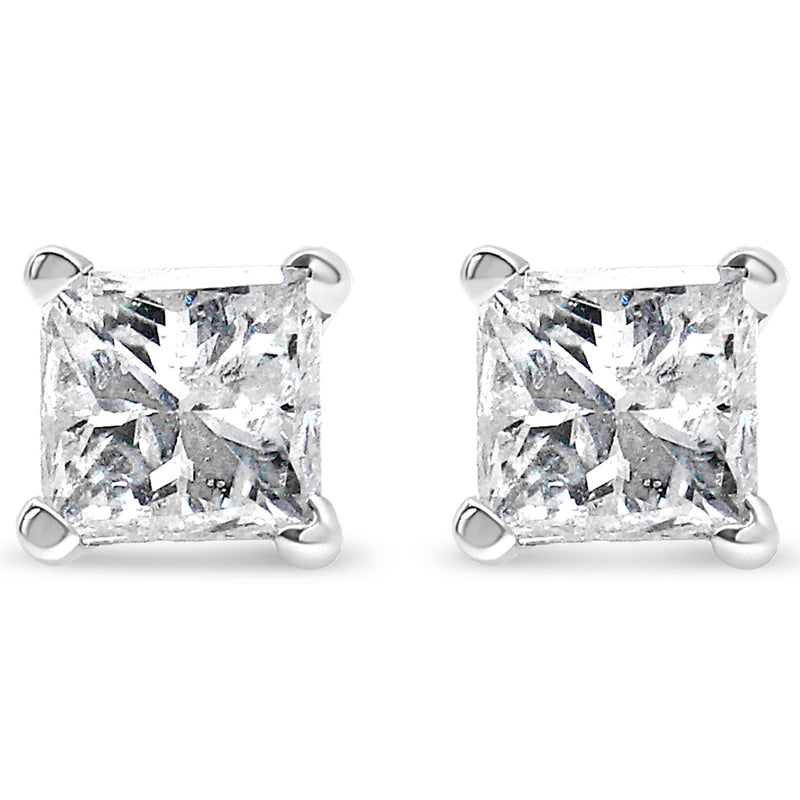 Bids.com AGS Certified 2/5 Cttw Princess Cut Diamond 14K White Gold 4-Prong Solitaire Square Stud Earrings (L-M Color, I1-I2 Clarity) Earrings
