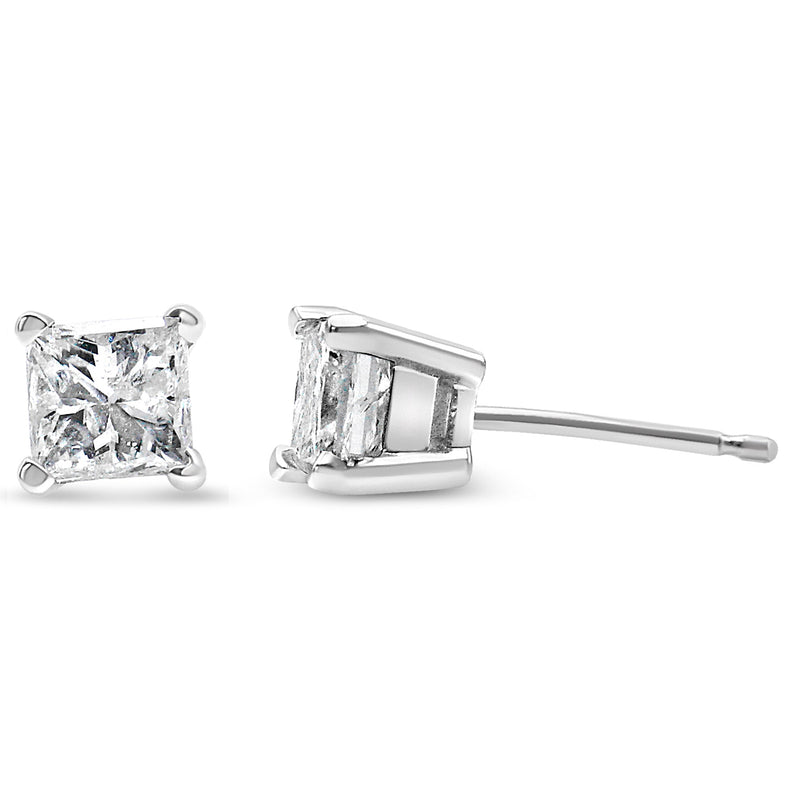 Bids.com AGS Certified 2/5 Cttw Princess Cut Diamond 14K White Gold 4-Prong Solitaire Square Stud Earrings (L-M Color, I1-I2 Clarity) Earrings
