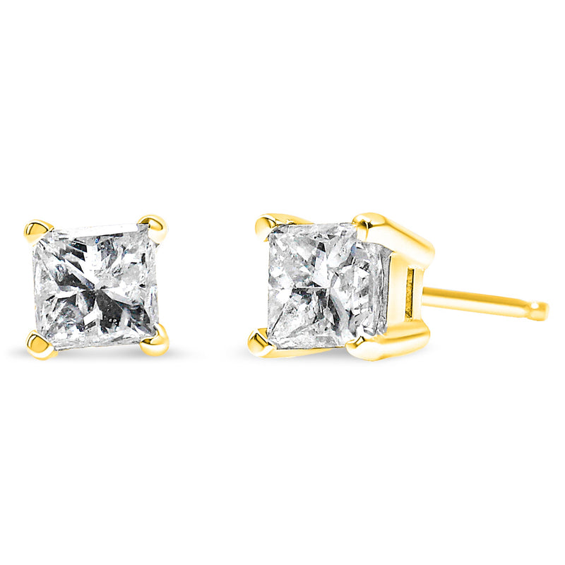 Bids.com 14K Yellow Gold Clarity Enhanced Princess Cut Diamond Certified Stud Earrings (0.50 cttw, H-I Color, I1-I2 Clarity) Earrings