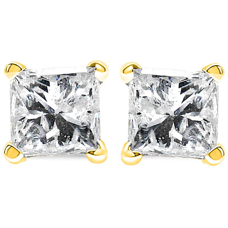 Bids.com 14K Yellow Gold 1.00 Cttw Princess-Cut Square Near Colorless Diamond Classic 4-Prong Solitaire Stud Earrings (J-K Color, I1-I2 Clarity) Earrings