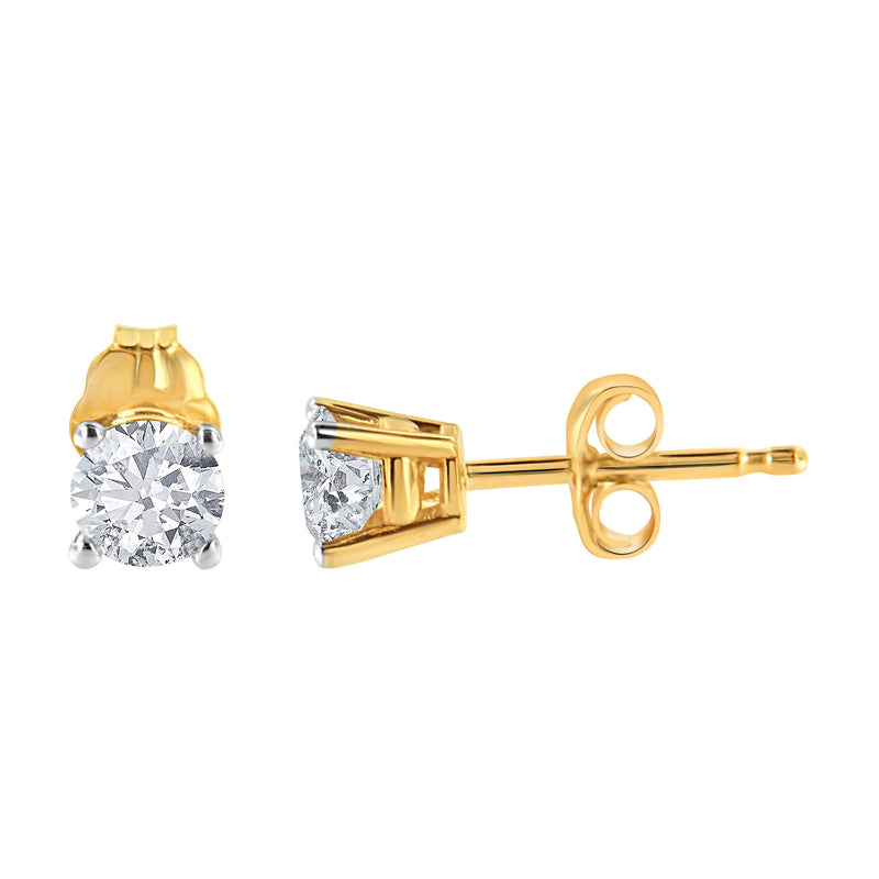 Bids.com AGS Certified 14K Yellow Gold 1/2 Cttw 4 Prong Set Brilliant Round-Cut Solitaire Diamond Push Back Stud Earrings (O-P, Color, SI2-I1 Clarity) Earrings