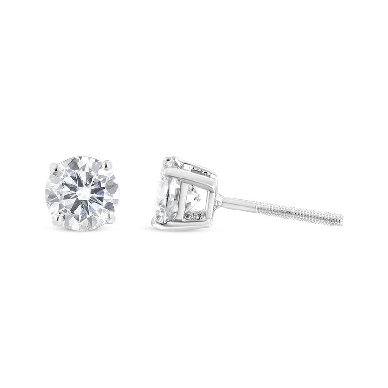Bids.com 14K White Gold 1-1/2 Cttw Round Brilliant-Cut Diamond Classic 4-Prong Stud Earrings with Screw Backs (H-I Color, I1-I2 Clarity) Earrings