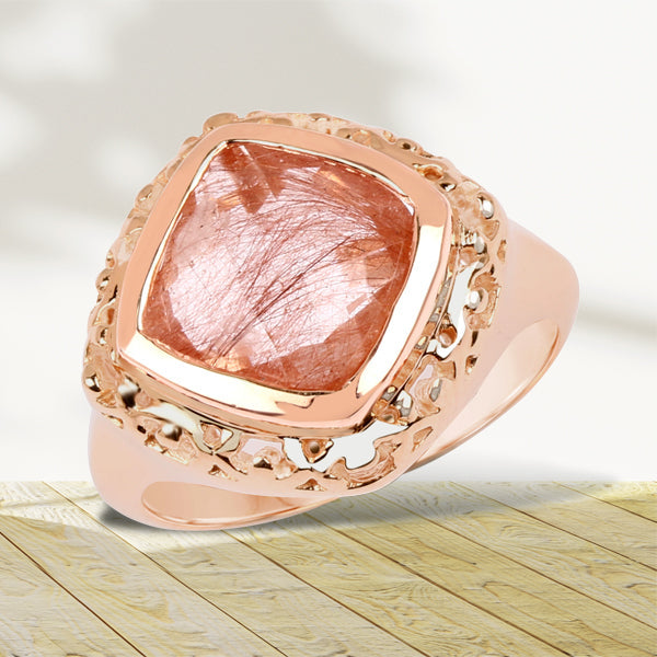 Bids.com 14K Rose Gold Plated 3.25 Carat Genuine Pink Rutile .925 Sterling Silver Ring Rings
