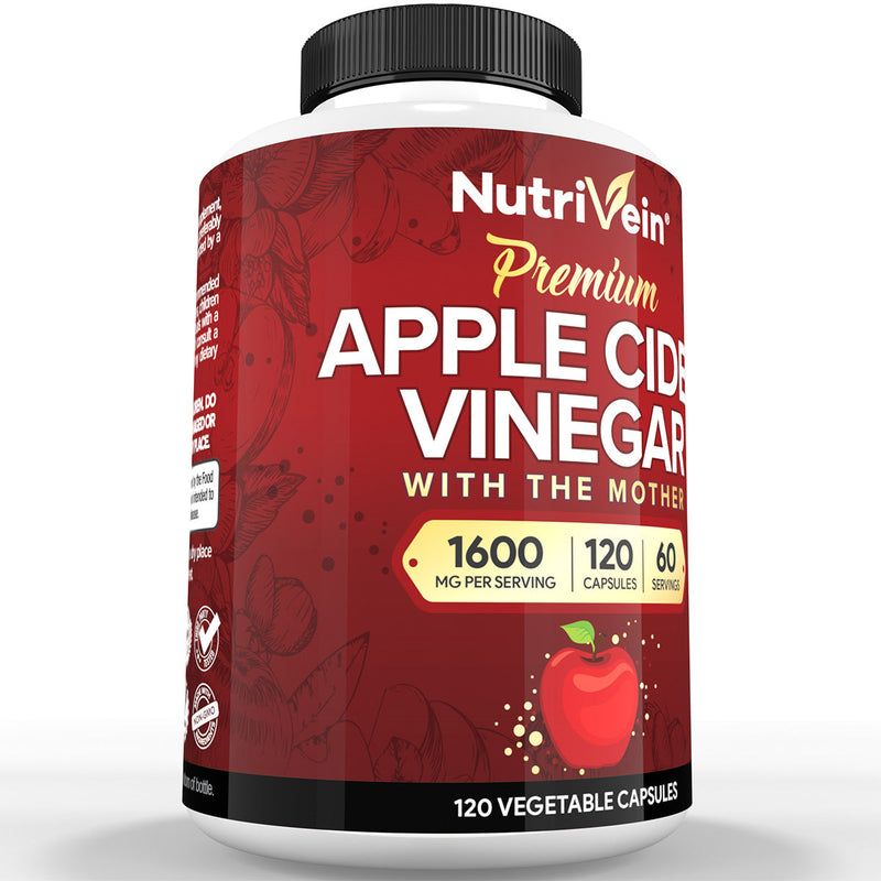 Nutrivein Nutrivein Premium Apple Cider Vinegar Supplements with Mother - 1600 mg - 120 Capsules 9B-W5LZ-LO3O