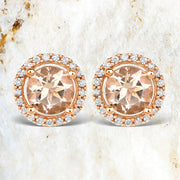 Bids.com 0.93 Carat Genuine Morganite and White Diamond 14K Rose Gold Earrings Earrings