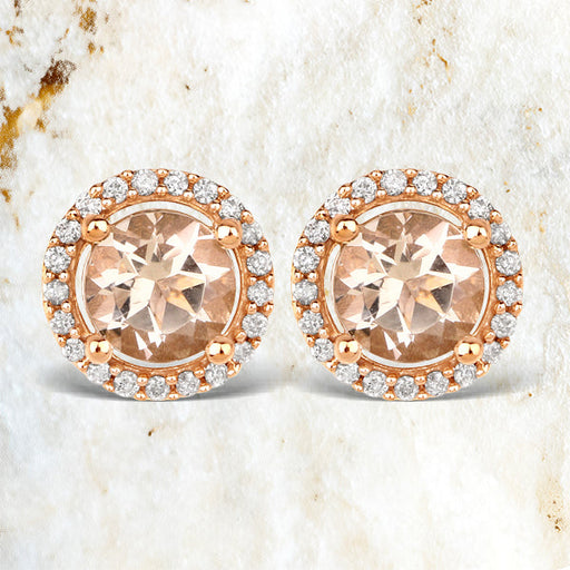 Bids.com 0.93 Carat Genuine Morganite and White Diamond 14K Rose Gold Earrings Earrings